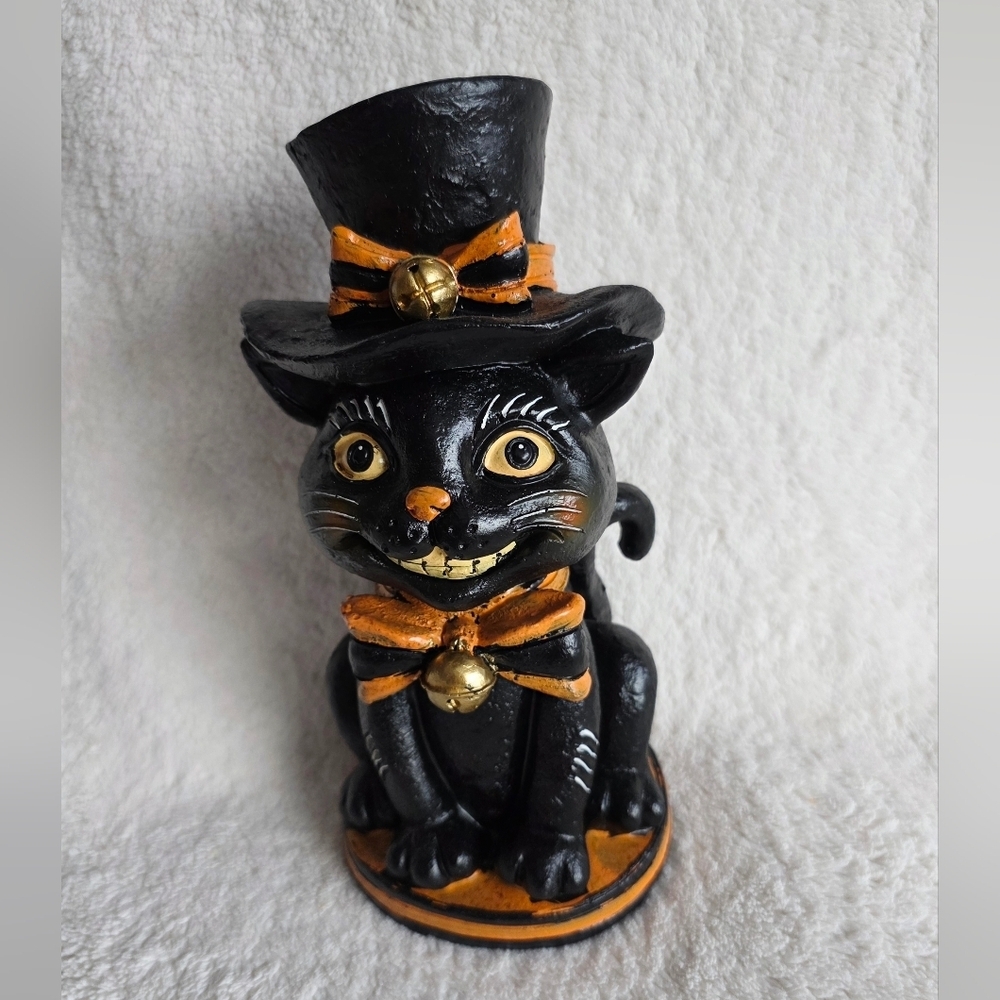 New Celebrate! Vintage Cat Retro 10" Black Cat Halloween tabletop decor resin